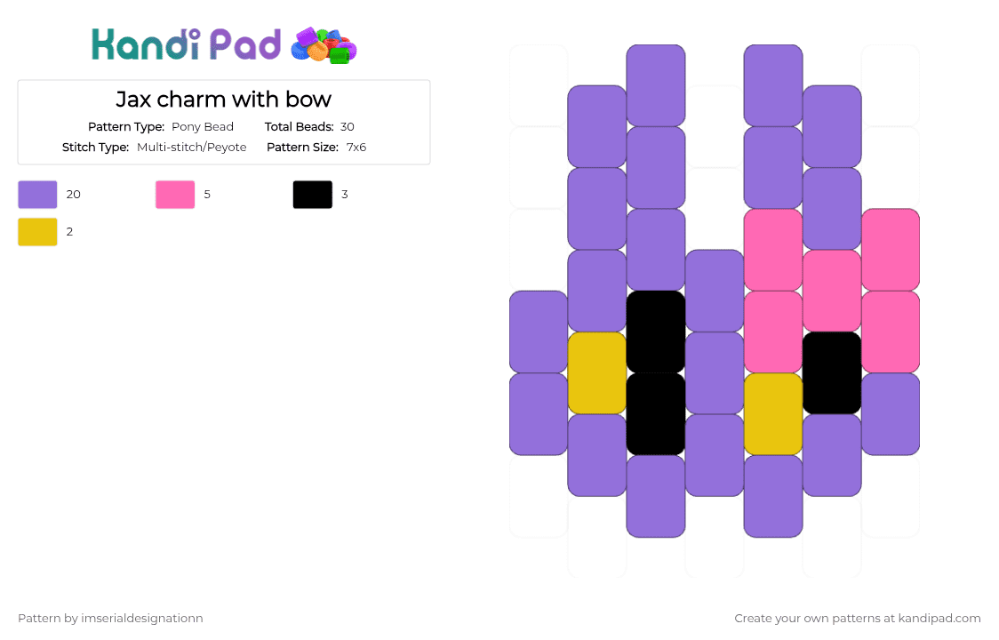 Jax charm with bow - Pony Bead Pattern by imserialdesignationn on Kandi Pad - purple,jax,tadc,charm,tadc ep nine,the amazing digital circus