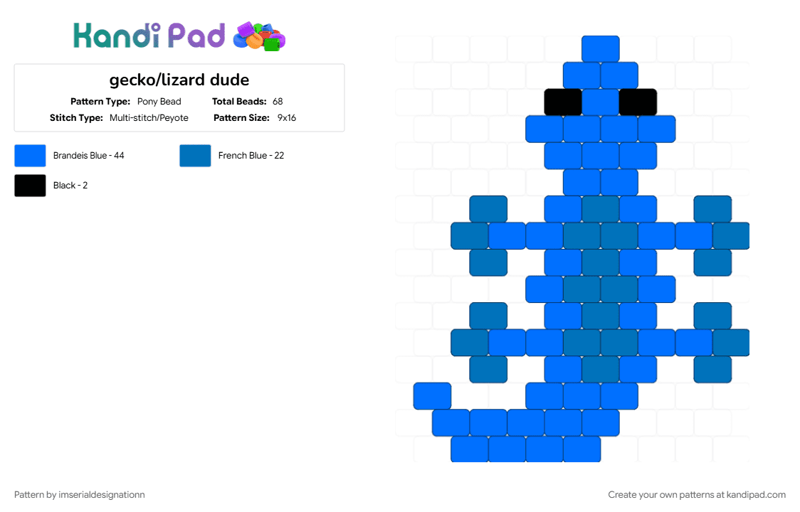 gecko/lizard dude - Pony Bead Pattern by imserialdesignationn on Kandi Pad - animal, blue, blue animal, cute, light blue