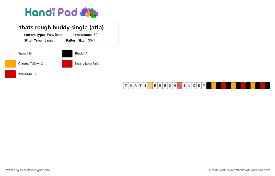 thats rough buddy single (atla) - Pony Bead Pattern by imserialdesignationn on Kandi Pad - 
