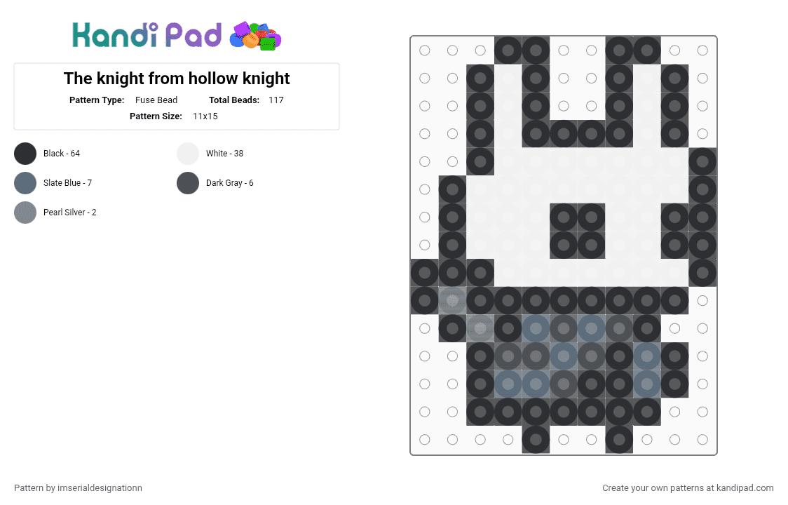 The knight from hollow knight - Fuse Bead Pattern by imserialdesignationn on Kandi Pad - gray, white