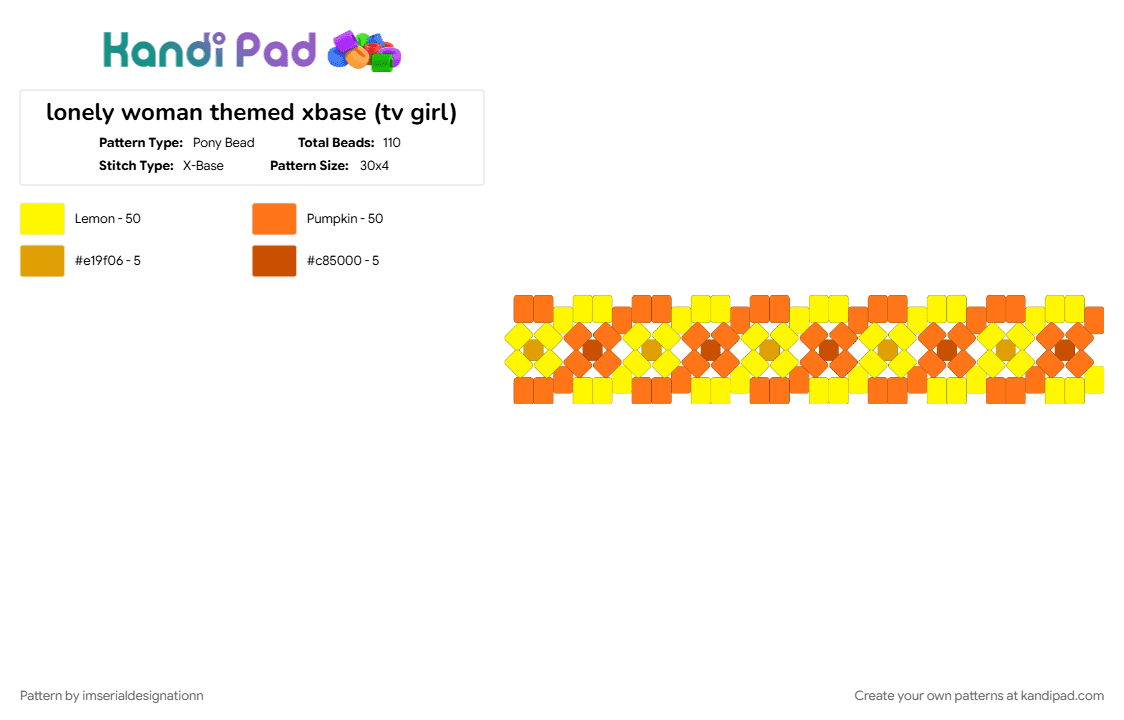 lonely woman themed xbase (tv girl) - Pony Bead Pattern by imserialdesignationn on Kandi Pad - ithinkiliketvigirl, orange, orange and yellow, themed, tv girl, tvgirl, yellow