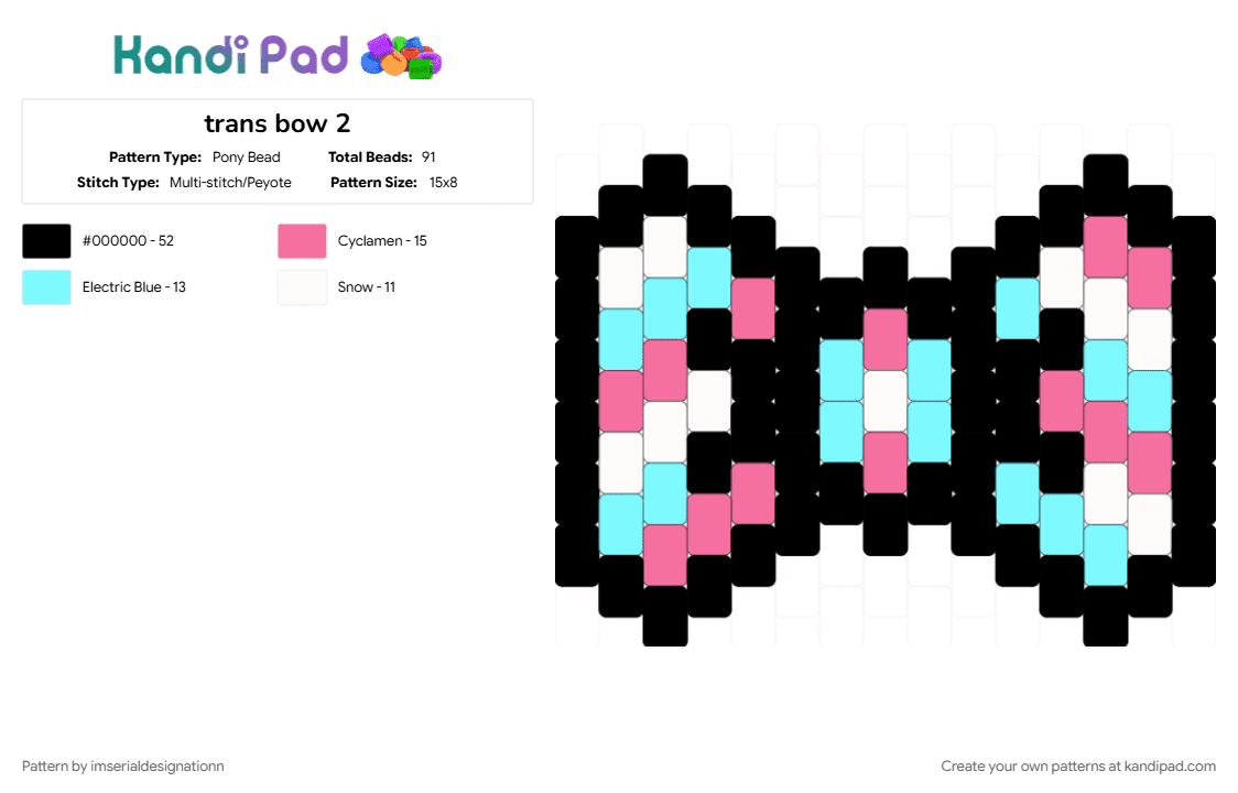 trans bow 2 - Pony Bead Pattern by imserialdesignationn on Kandi Pad - black, light blue, pink, pride, pride bow, trans, transgender