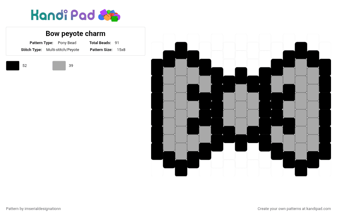 Bow peyote charm - Pony Bead Pattern by imserialdesignationn on Kandi Pad - beige, black