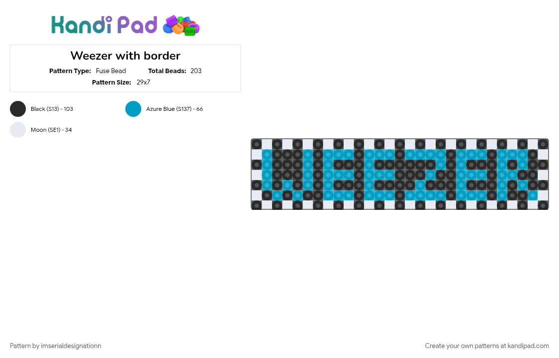 Weezer with border - Fuse Bead Pattern by imserialdesignationn on Kandi Pad - band, light blue, music, weezer, white