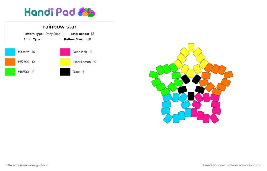 rainbow star - Pony Bead Pattern by imserialdesignationn on Kandi Pad - colorful, pink, rainbow, yellow