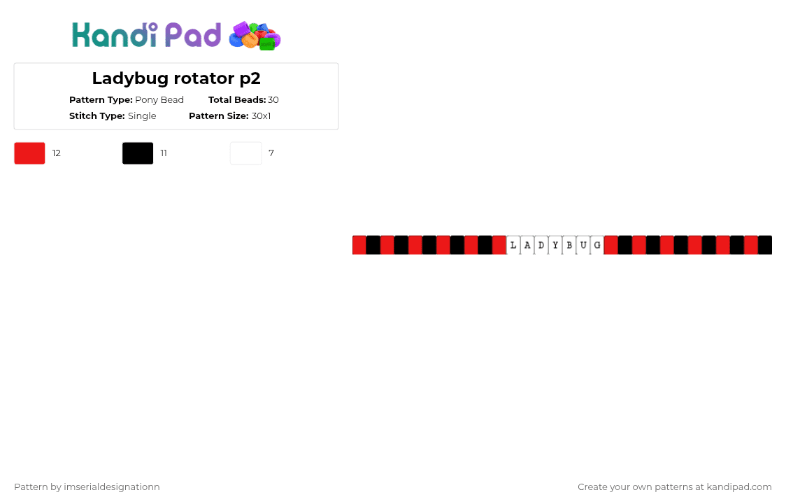 Ladybug rotator p2 - Pony Bead Pattern by imserialdesignationn on Kandi Pad - red,white,cotdladybugs