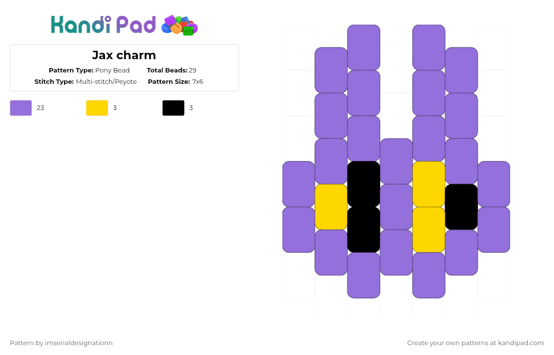 Jax charm - Pony Bead Pattern by imserialdesignationn on Kandi Pad - purple