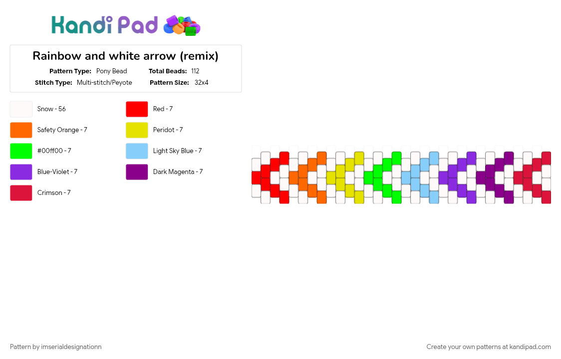 Rainbow and white arrow (remix) - Pony Bead Pattern by imserialdesignationn on Kandi Pad - colorful, geometric, rainbow, rainbow and white, red, stripes, white