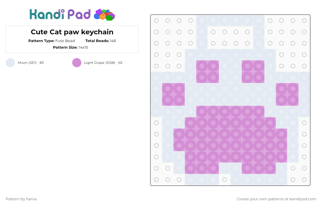 Cute Cat paw keychain - Fuse Bead Pattern by hania on Kandi Pad - pink,white