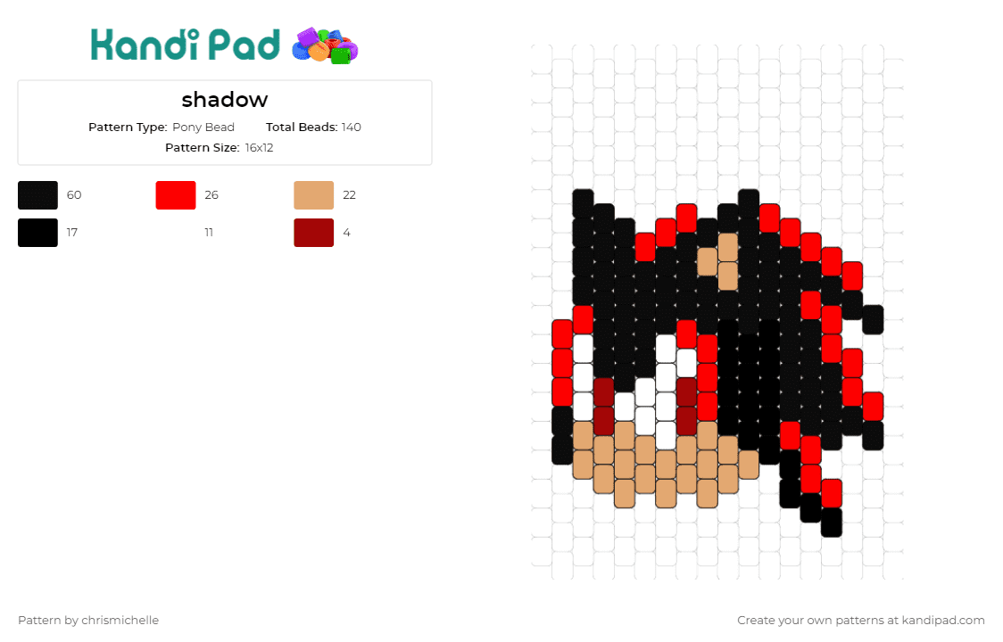 shadow - Pony Bead Pattern by chrismichelle on Kandi Pad - shadow,sonic the hedgehog,video games