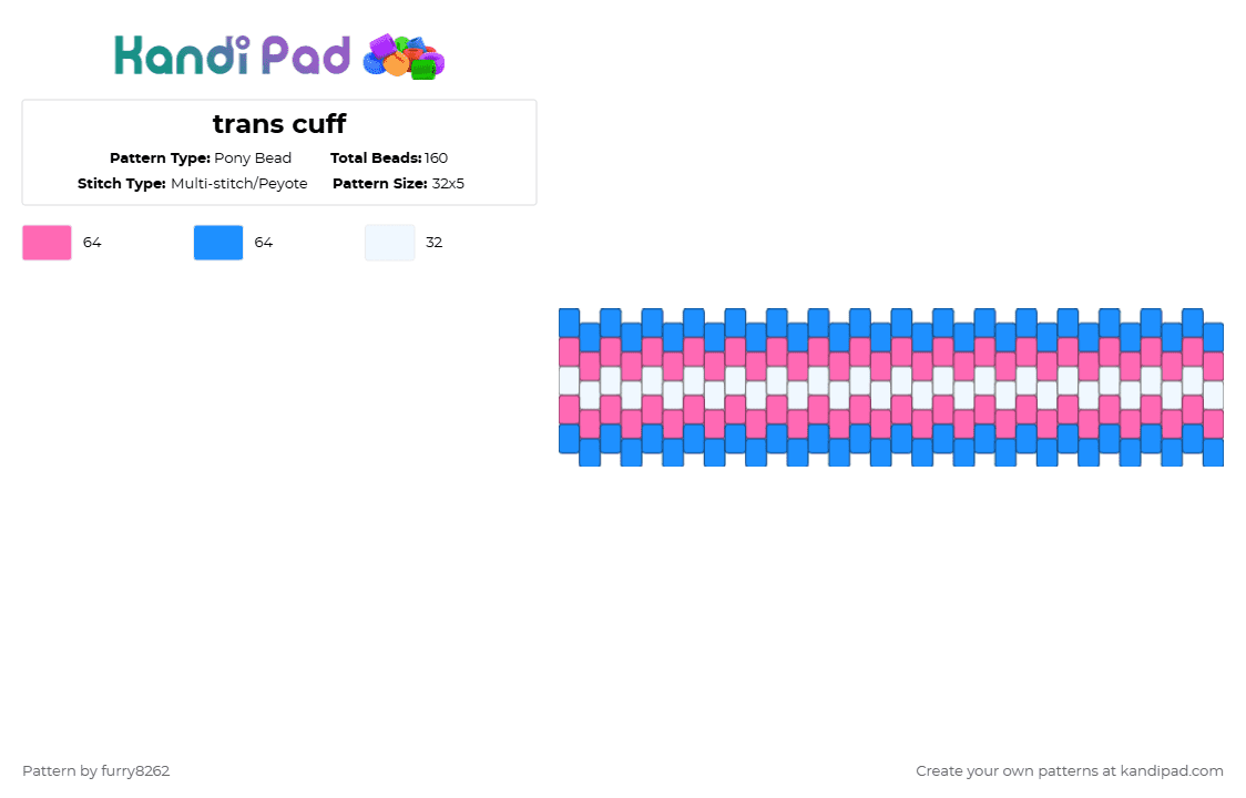 trans cuff - Pony Bead Pattern by furry8262 on Kandi Pad - pink,light blue