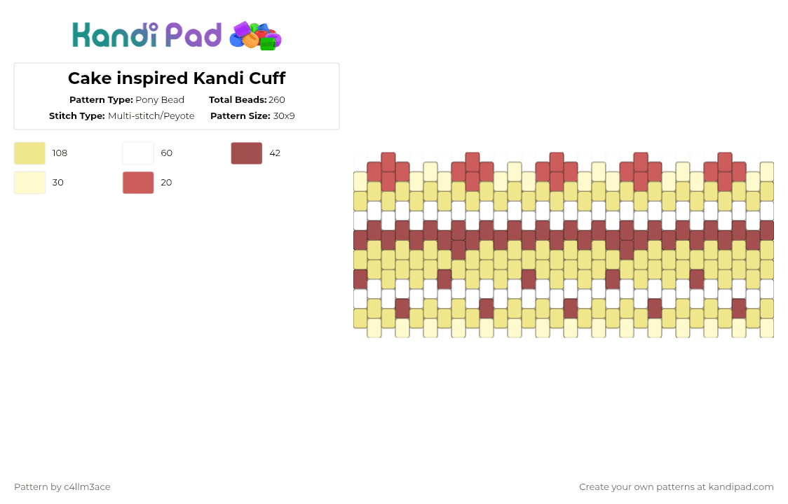 Cake inspired Kandi Cuff - Pony Bead Pattern by c4llm3ace on Kandi Pad - yellow,red