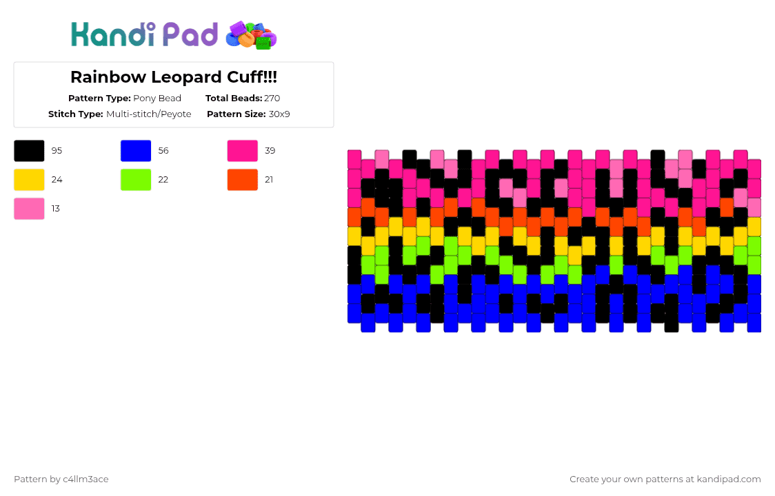 Rainbow Leopard Cuff!!! - Pony Bead Pattern by c4llm3ace on Kandi Pad - pink,purple