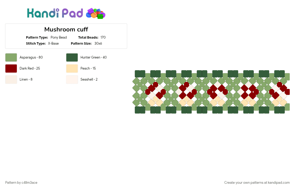 Mushroom cuff - Pony Bead Pattern by c4llm3ace on Kandi Pad - cotdmushrooms, cottagecore, gray, green, mushroom