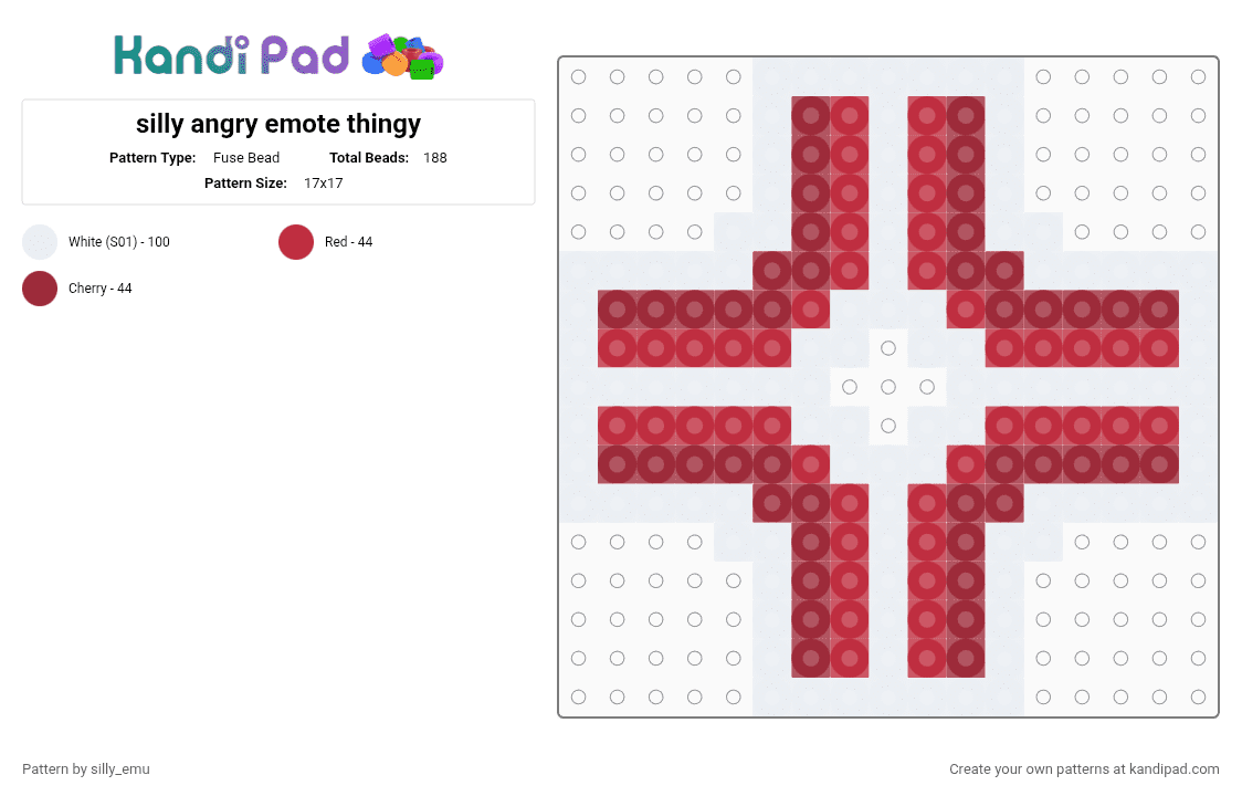 silly angry emote thingy - Fuse Bead Pattern by silly_emu on Kandi Pad - red,white