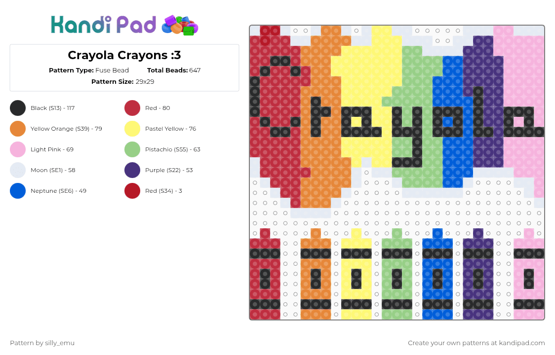 Crayola Crayons :3 - Fuse Bead Pattern by silly_emu on Kandi Pad - orange,teal,colorful,crayon,silly,crayola,perler,hama,hamma,fuse beads,kidcore