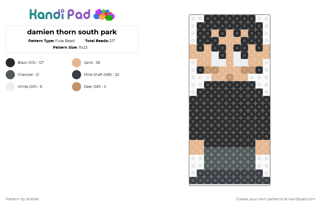 damien thorn south park - Fuse Bead Pattern by streber on Kandi Pad - black,beige,pink,south park,damien,damien thorn