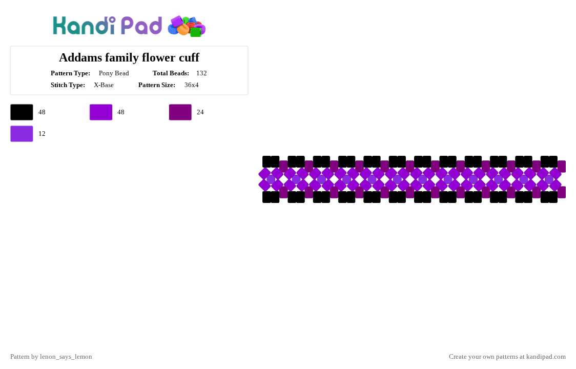 Addams family flower cuff - Pony Bead Pattern by lenon_says_lemon on Kandi Pad - pink,purple