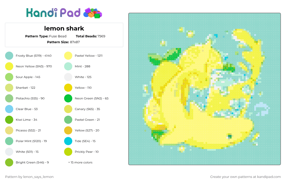 lemon shark - Fuse Bead Pattern by lenon_says_lemon on Kandi Pad - light blue,yellow