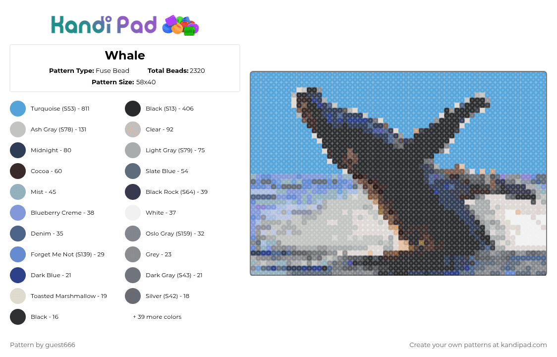Whale - Fuse Bead Pattern by lenon_says_lemon on Kandi Pad - light blue,beige,gray