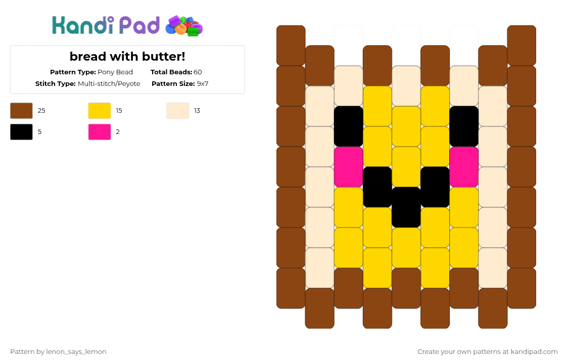 bread with butter! - Pony Bead Pattern by lenon_says_lemon on Kandi Pad - red,beige,yellow