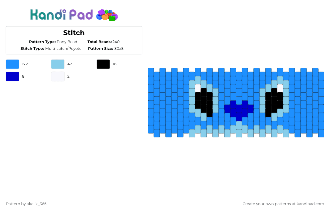 Stitch - Pony Bead Pattern by akalix_365 on Kandi Pad - light blue,disney,stitch,lilo and stitch,blue,cute