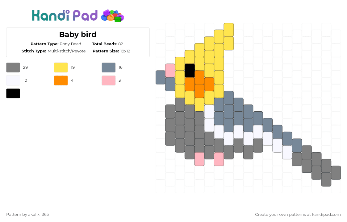 Baby bird - Pony Bead Pattern by akalix_365 on Kandi Pad - yellow,gray,bird,pet