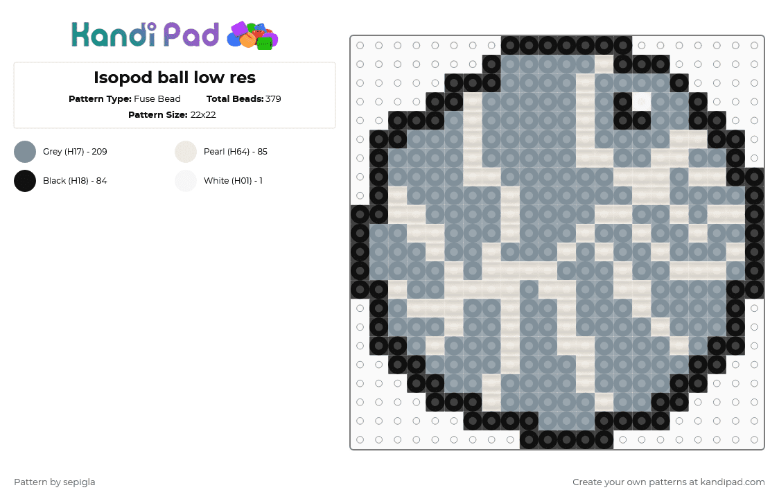 Isopod ball low res - Fuse Bead Pattern by sepigla on Kandi Pad - gray, white