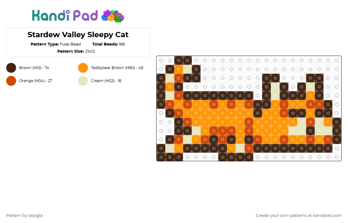 Stardew Valley Sleepy Cat - Fuse Bead Pattern by sepigla on Kandi Pad - brown, orange