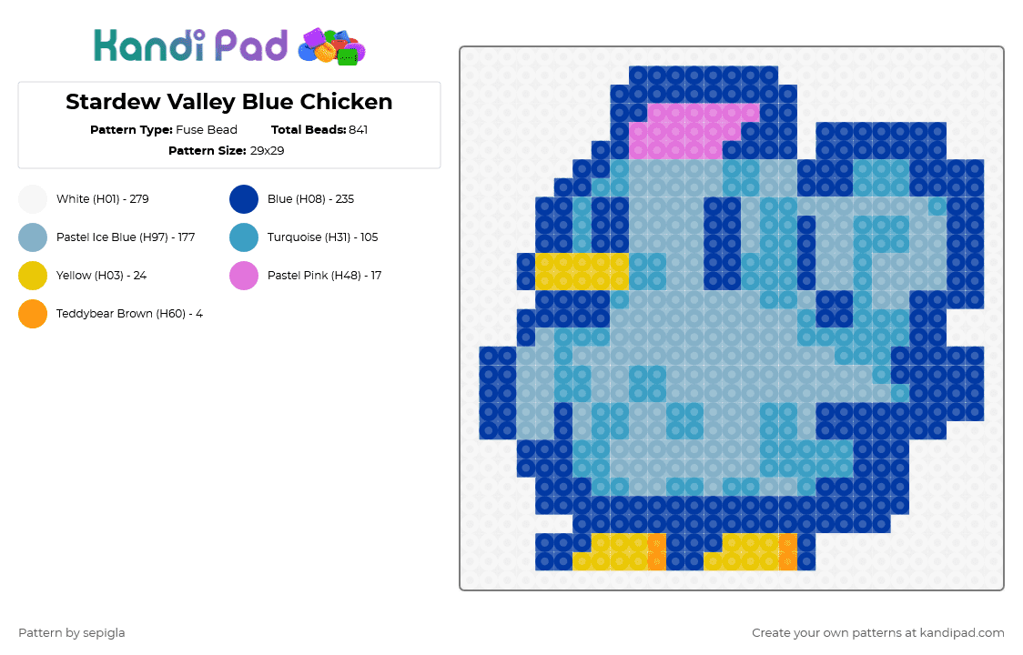 Stardew Valley Blue Chicken - Fuse Bead Pattern by sepigla on Kandi Pad - blue,light blue