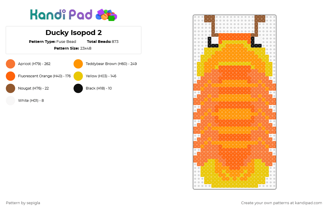 Ducky Isopod 2 - Fuse Bead Pattern by sepigla on Kandi Pad - orange