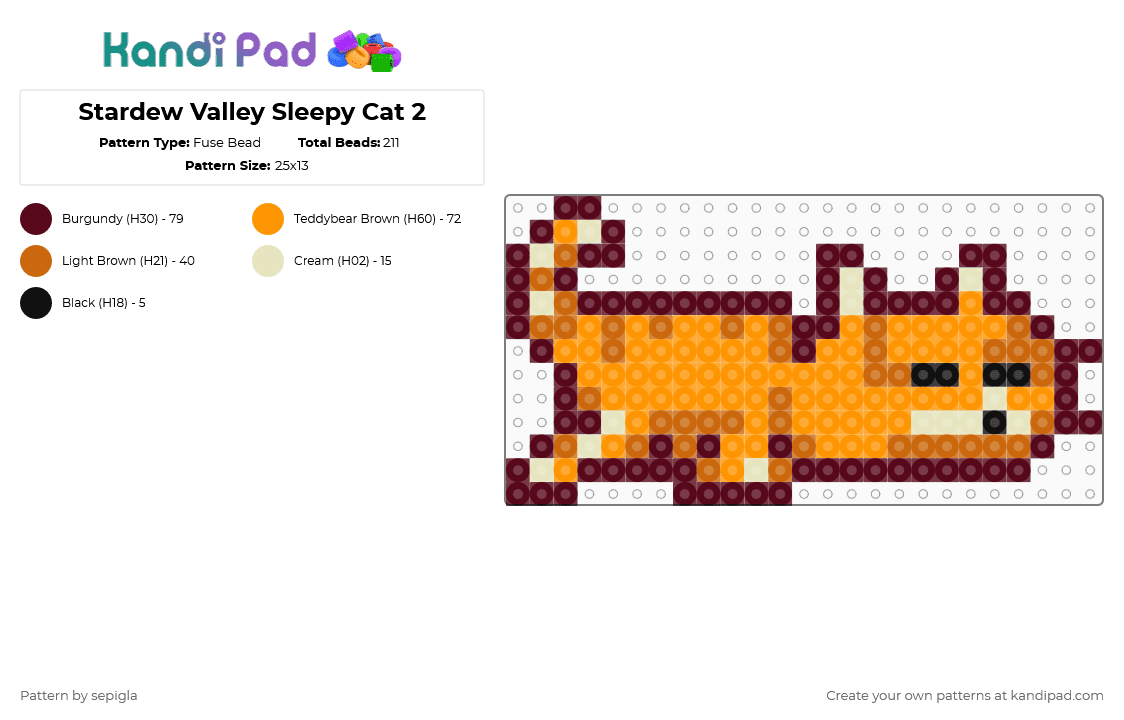 Stardew Valley Sleepy Cat 2 - Fuse Bead Pattern by sepigla on Kandi Pad - brown,orange