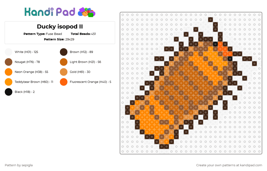 Ducky isopod II - Fuse Bead Pattern by sepigla on Kandi Pad - orange