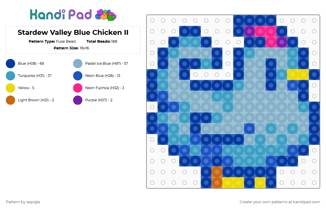 Stardew Valley Blue Chicken II - Fuse Bead Pattern by sepigla on Kandi Pad - blue,light blue