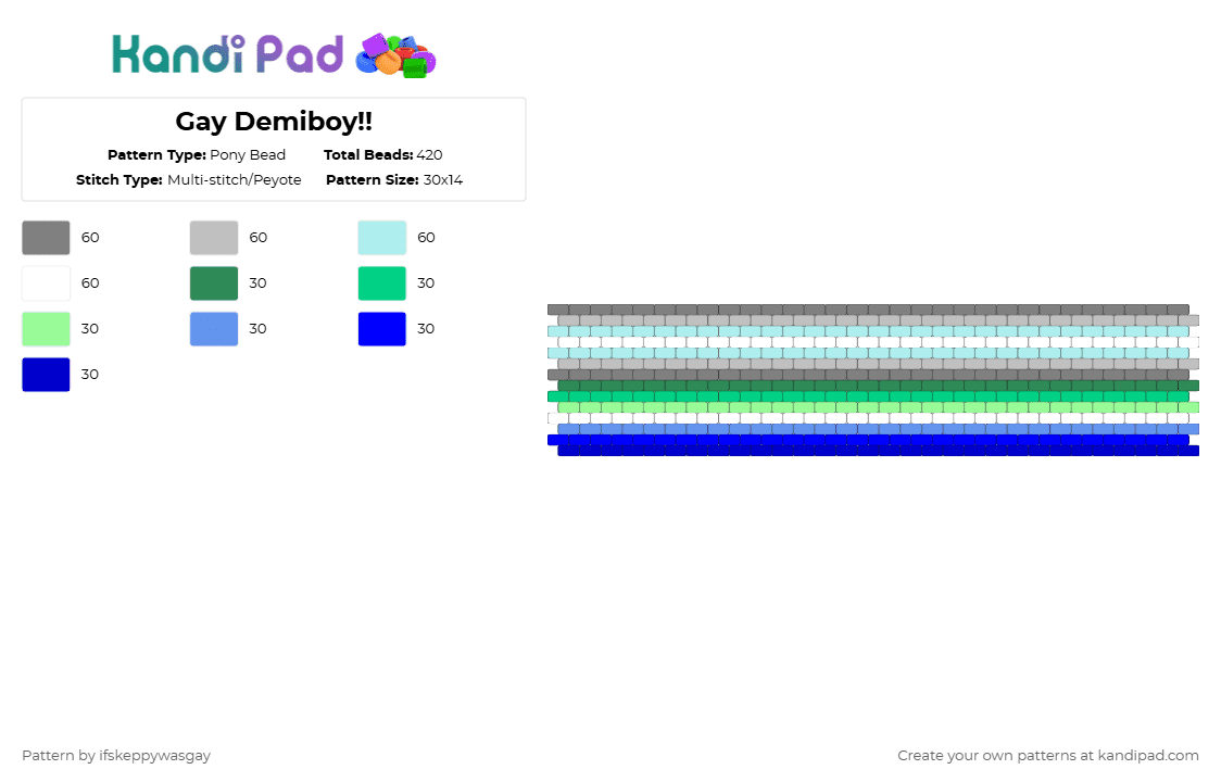 Gay Demiboy!! - Pony Bead Pattern by ifskeppywasgay on Kandi Pad - beige,teal,purple,colorful,gay,demiboy,pride,flags