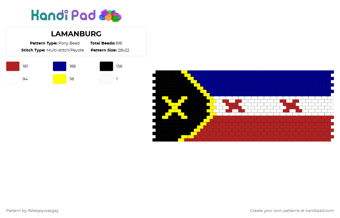 LAMANBURG - Pony Bead Pattern by ifskeppywasgay on Kandi Pad - purple,red,dsmp,lamanburg,tommyinnit,wilbursoot,tubbo,technoblade
