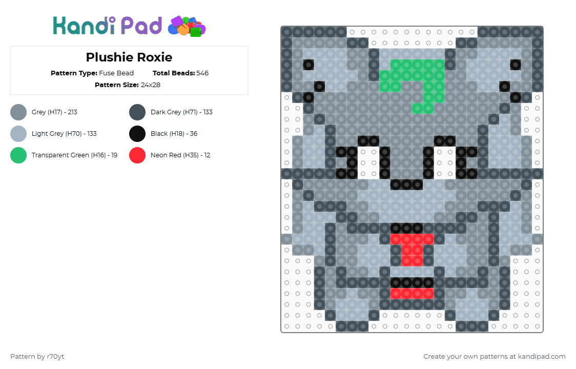 Plushie Roxie - Fuse Bead Pattern by r70yt on Kandi Pad - purple,gray,pink