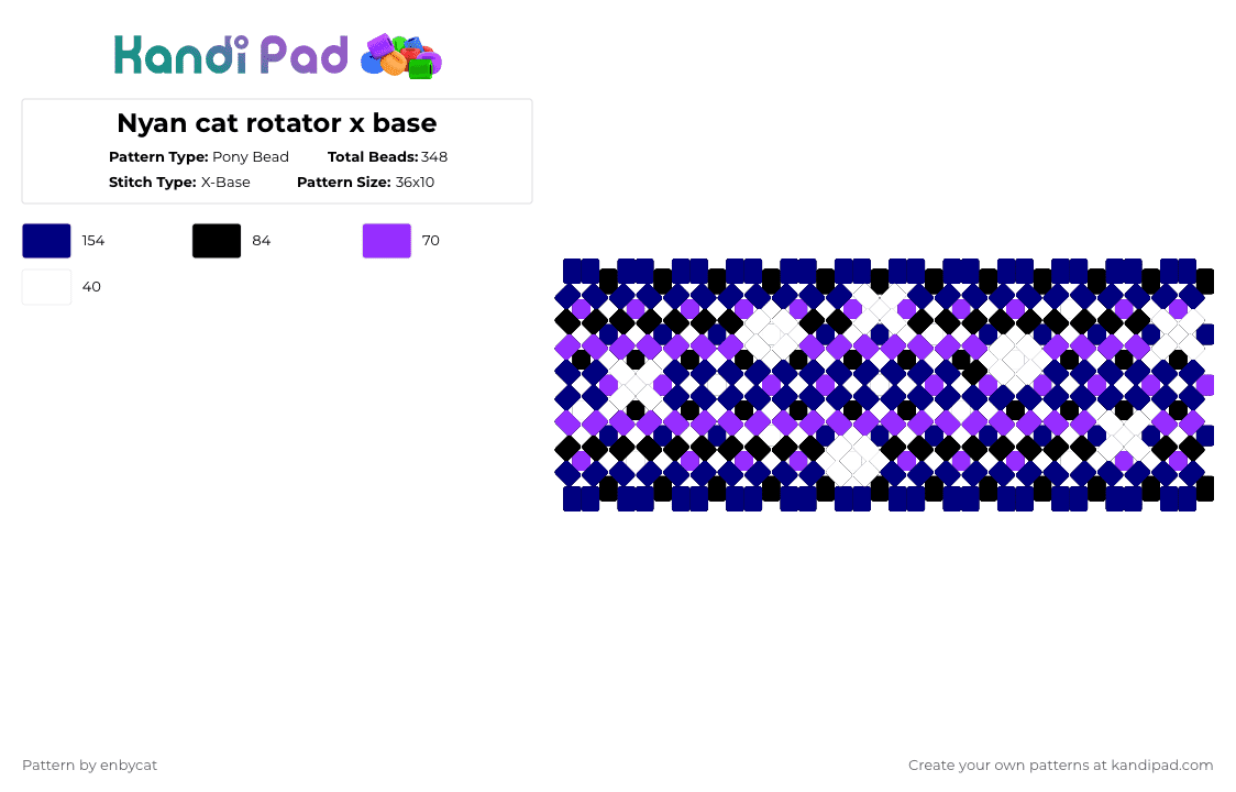 Nyan cat rotator x base pt:1 - Pony Bead Pattern by enbycat on Kandi Pad - purple,nyan cat,rotator,space,cool,stars,cuff