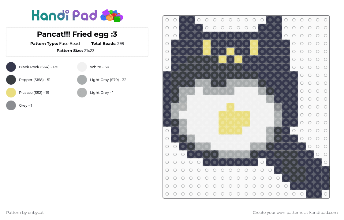 Pancat!!! Fried egg :3 - Fuse Bead Pattern by enbycat on Kandi Pad - purple,cat,food,cute,simple,egg