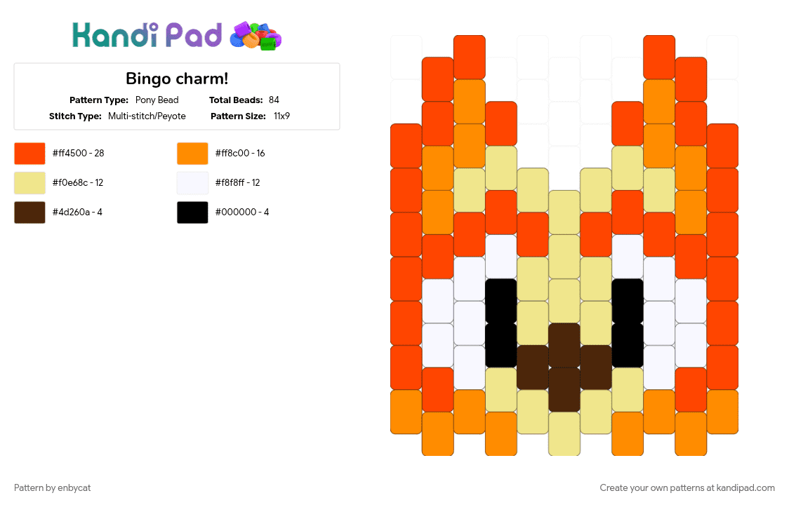 Bingo charm! - Pony Bead Pattern by enbycat on Kandi Pad - bingo, bingo and bluey, bluey, character, charm, childhood, cute, fun, orange, red, yellow
