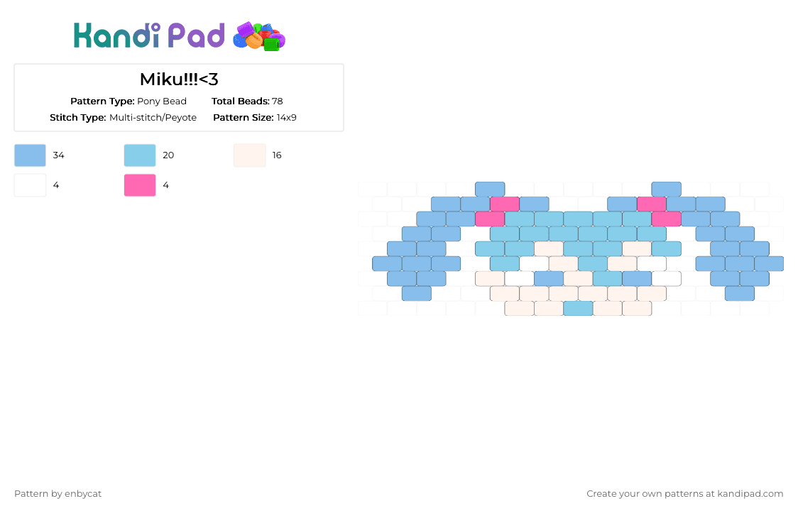 Miku!!! - Pony Bead Pattern by enbycat on Kandi Pad - light blue,miku,hatsune miku,blue,vocaloid,small,cute,person