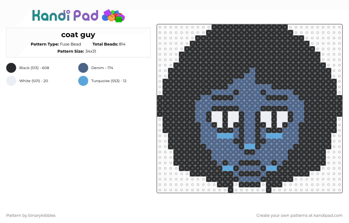 coat guy - Fuse Bead Pattern by binarykibbles on Kandi Pad - black,blue,no im not a human,ninah,coat guy