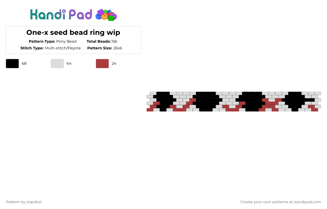 One-x seed bead ring wip - Pony Bead Pattern by dxrk_anomy on Kandi Pad - white,red