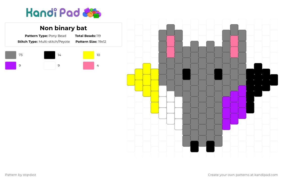 Non binary bat - Pony Bead Pattern by dxrk_anomy on Kandi Pad - gray,bat,pride,enby,non binary