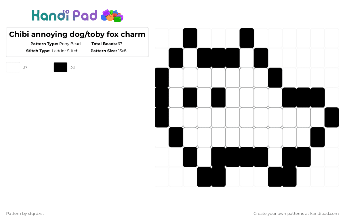 Chibi annoying dog/toby fox charm - Pony Bead Pattern by dxrk_anomy on Kandi Pad - black,white,annoying dog,undertale,toby fox,charm,simple,easy,cute,ladder