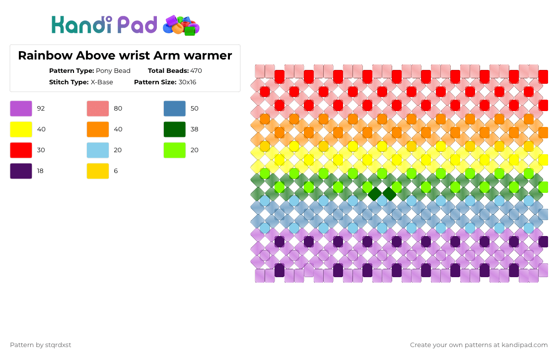 Rainbow Above wrist Arm warmer - Pony Bead Pattern by dxrk_anomy on Kandi Pad - pink,yellow,red,colorful,arm warmer,glove,rainbow,x base