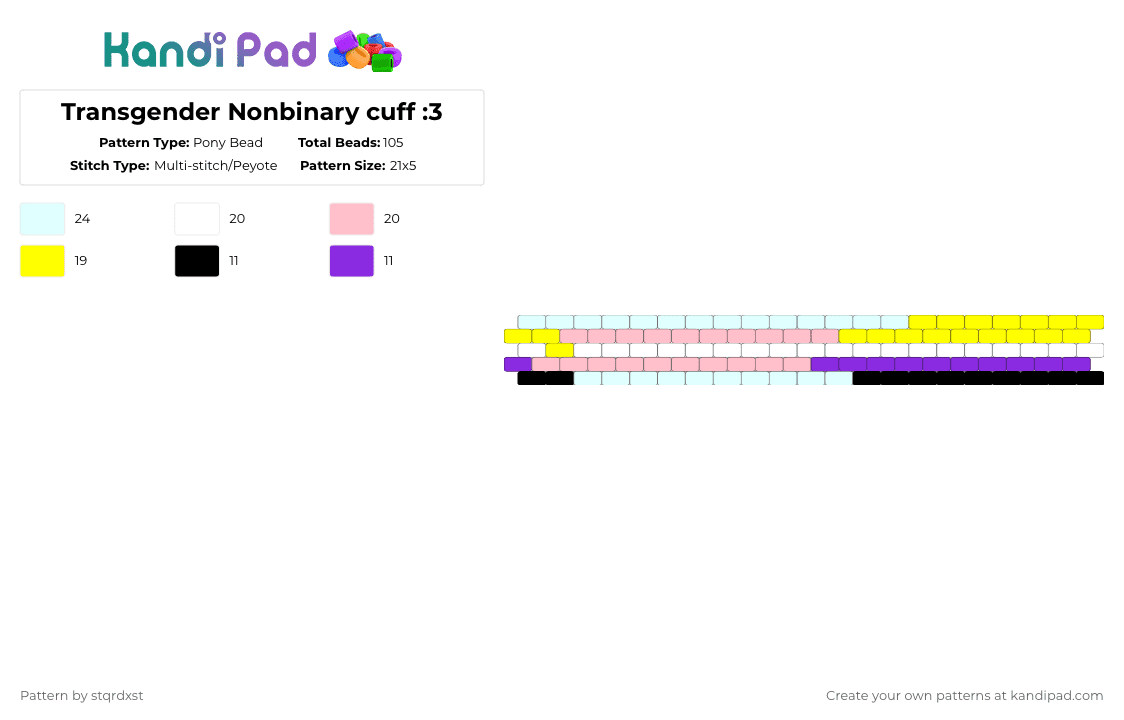 Transgender Nonbinary cuff :3 - Pony Bead Pattern by dxrk_anomy on Kandi Pad - yellow,pink,pride,transgender,non binary,enby,trans,cuff