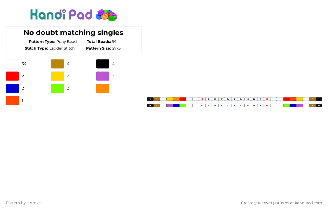 No doubt matching singles - Pony Bead Pattern by dxrk_anomy on Kandi Pad - white,red,gold,matching,singles,no doubt,gwen stefani,pride,lgbtq,lyrics,songs