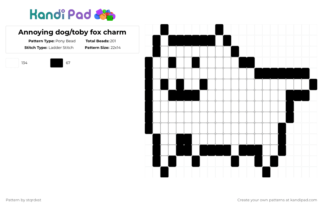 Annoying dog/toby fox charm - Pony Bead Pattern by dxrk_anomy on Kandi Pad - annoying dog, black, charm, toby fox, undertale, white