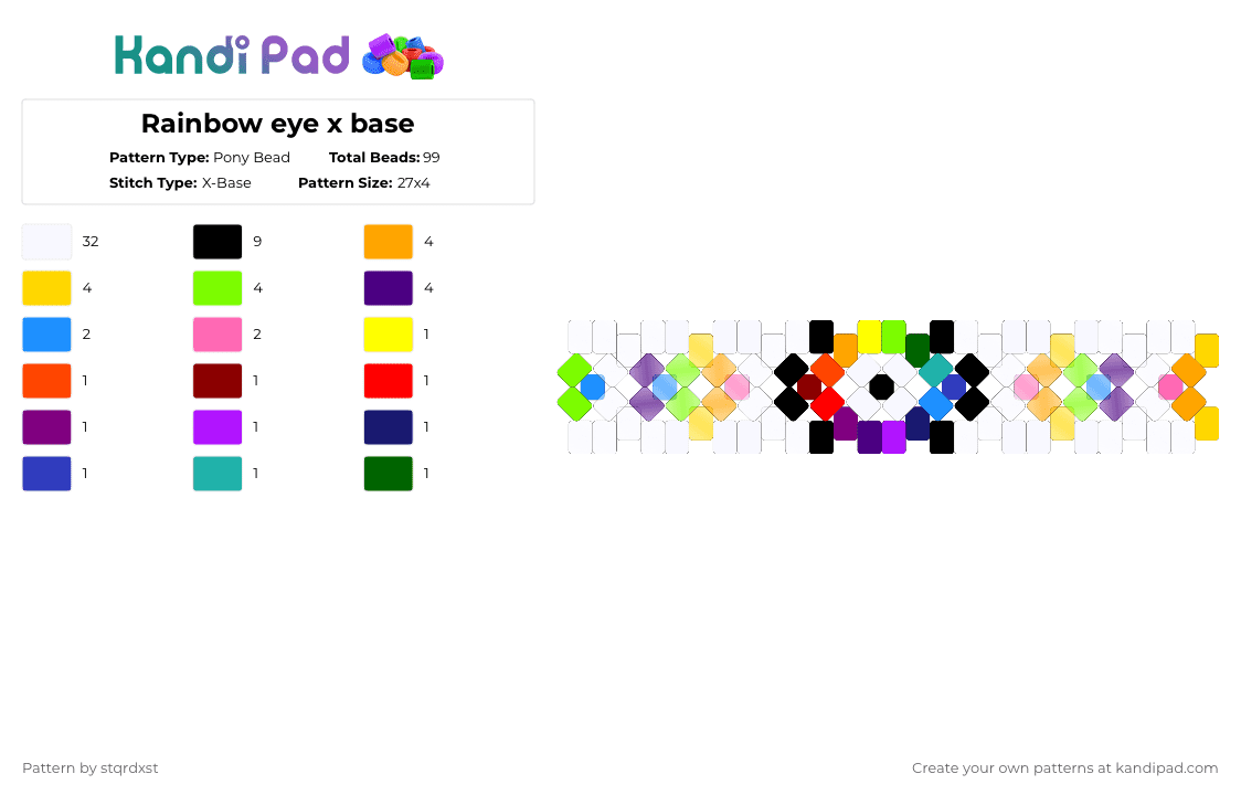 Rainbow eye x base - Pony Bead Pattern by dxrk_anomy on Kandi Pad - white,green,orange,colorful,rainbow,eye,pride,x base,shape